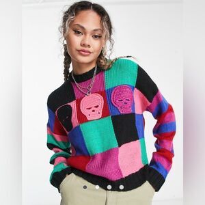 The Ragged Priest Triple Skull Intarsia Jumper – Multicolor – Size XS
